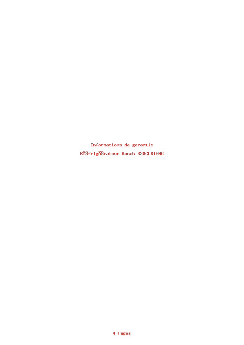 Page 1 de la notice Informations de garantie Bosch B36CL81ENG