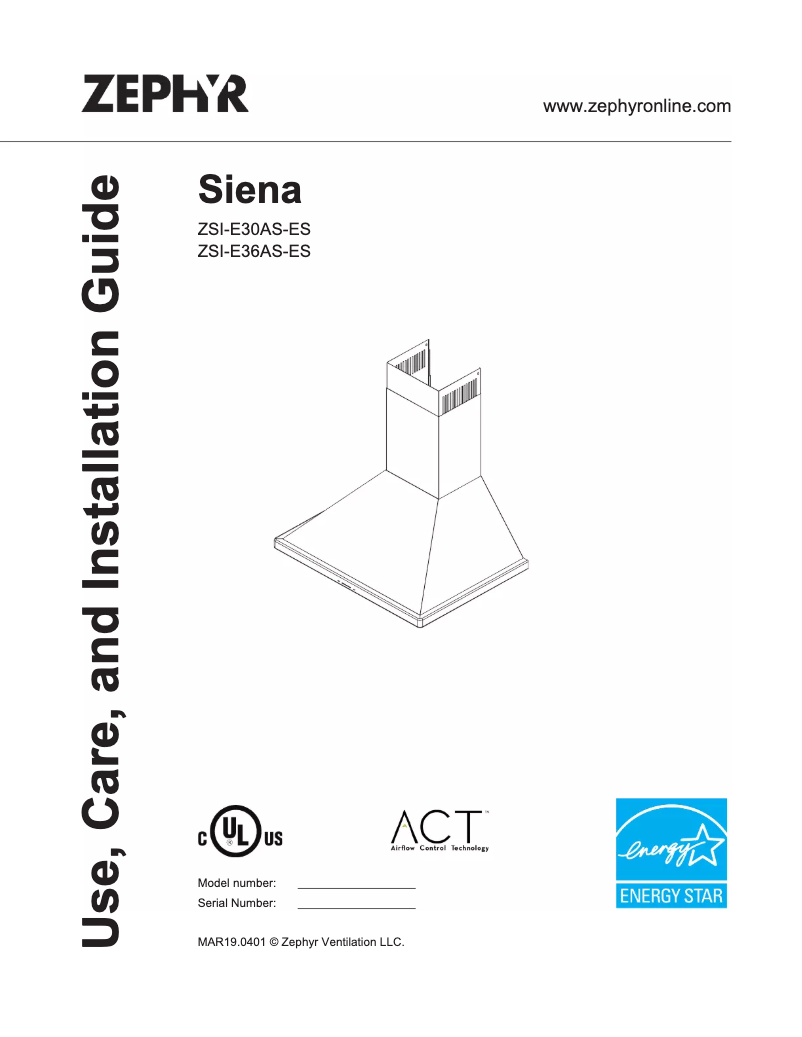 Página 1 del manual Manual de instrucciones Zephyr Siena ZSI-E36AS-ES