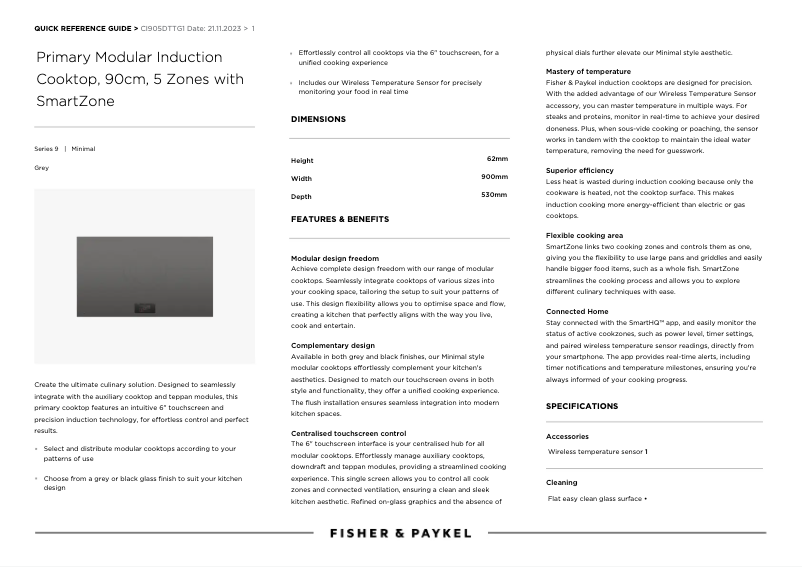 Página 1 del manual Ficha técnica Fisher & Paykel CI905DTTG1