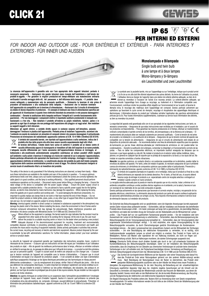 Page 1 de la notice Manuel utilisateur Gewiss GW80792