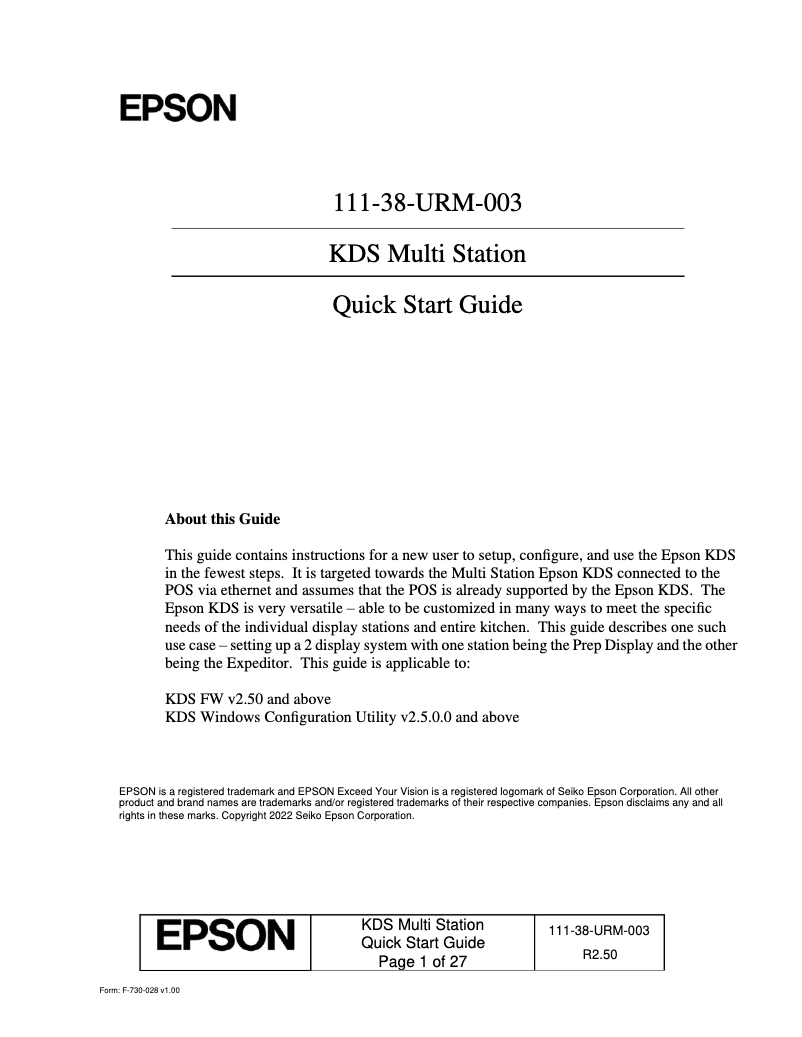 Page 1 de la notice Guide de démarrage rapide Epson KD-IB01