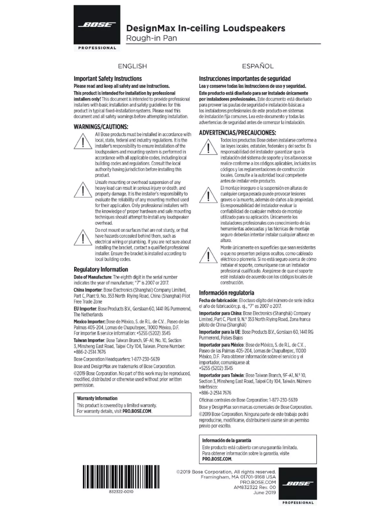 Page 1 de la notice Manuel utilisateur Bose DesignMax Rough-In