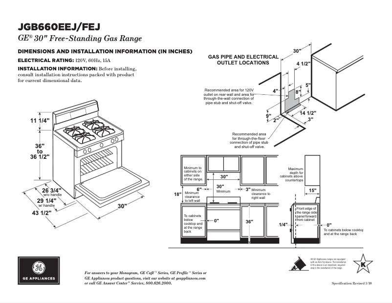 Página 1 del manual Ficha técnica GE JGB660FEJDS