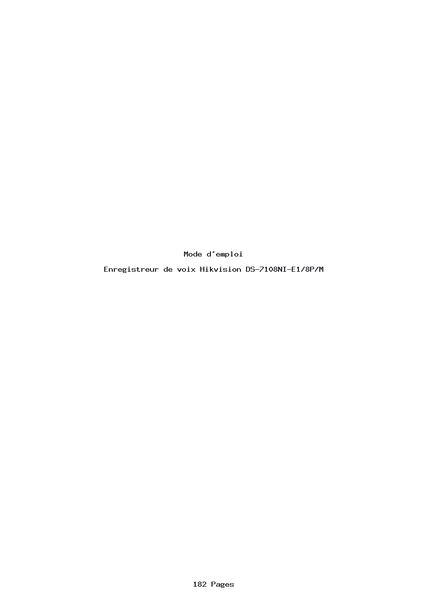 Page 1 de la notice Mode d'emploi Hikvision DS-7108NI-E1/8P/M