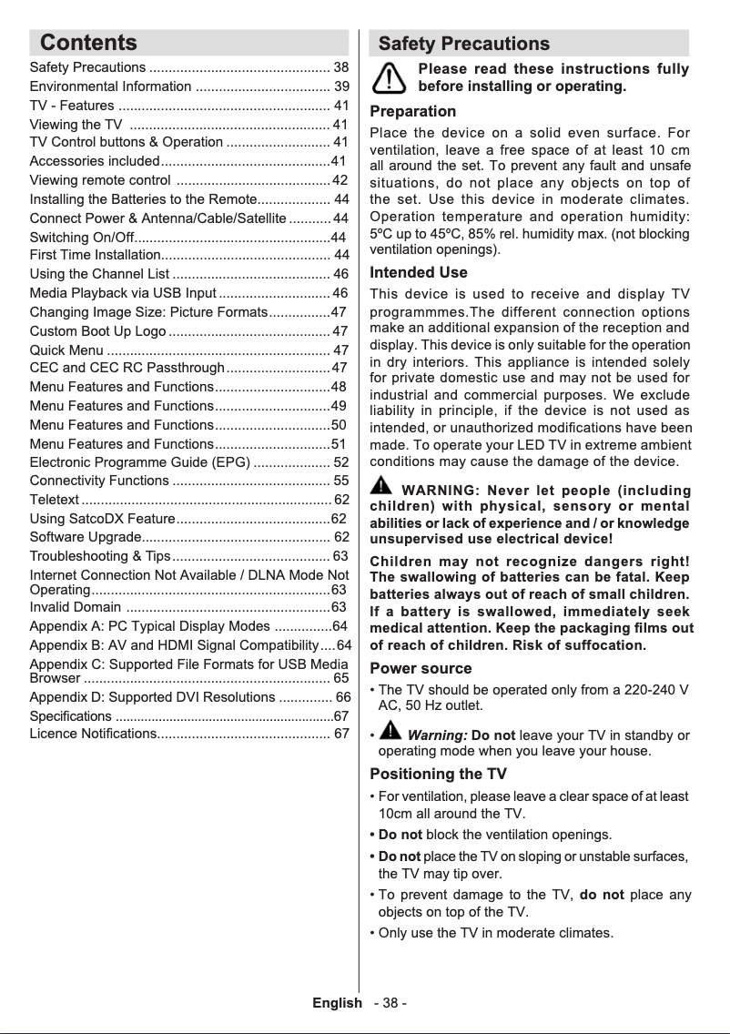 Page 1 de la notice Manuel utilisateur Telefunken D32H278A3CW