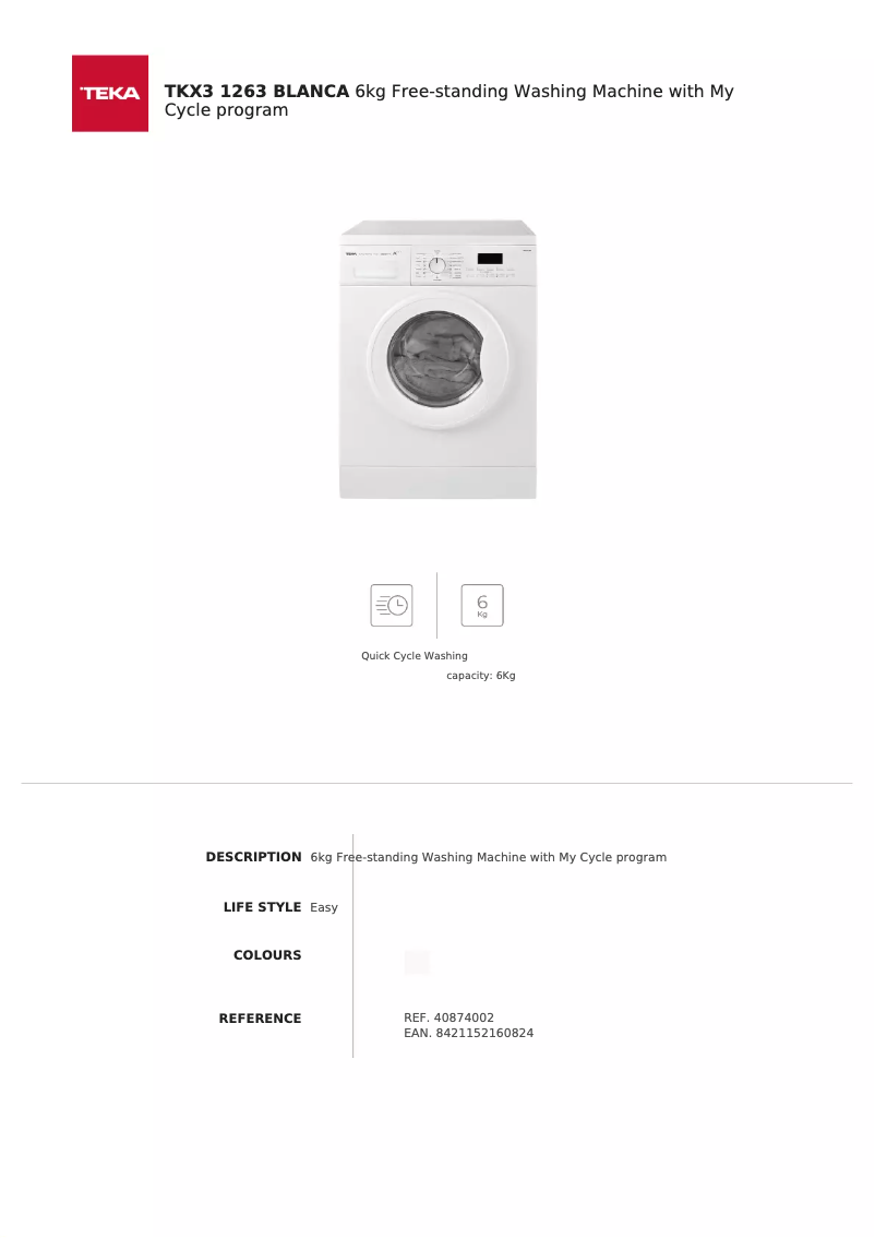 Page 1 de la notice Fiche technique Teka TKX3 1263