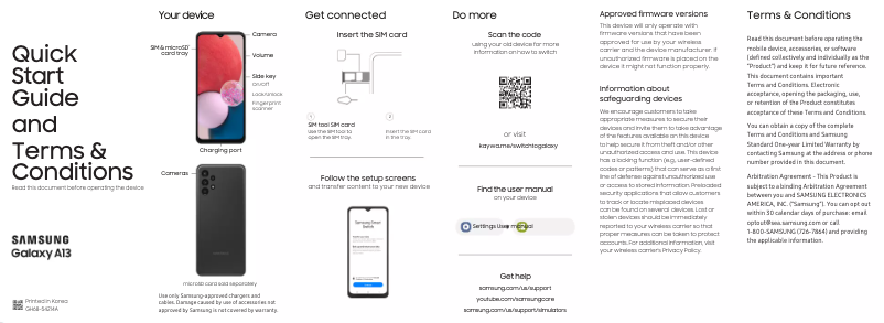 Page 1 de la notice Guide de démarrage rapide Samsung Galaxy A13