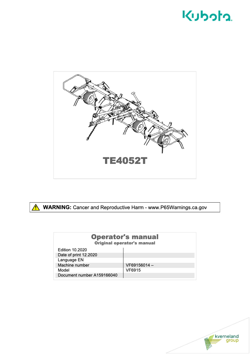 Page 1 de la notice Manuel utilisateur Kubota TE4052T