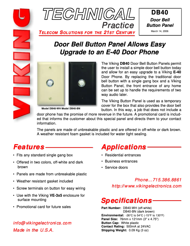 Page 1 de la notice Manuel utilisateur Viking DB40-BN