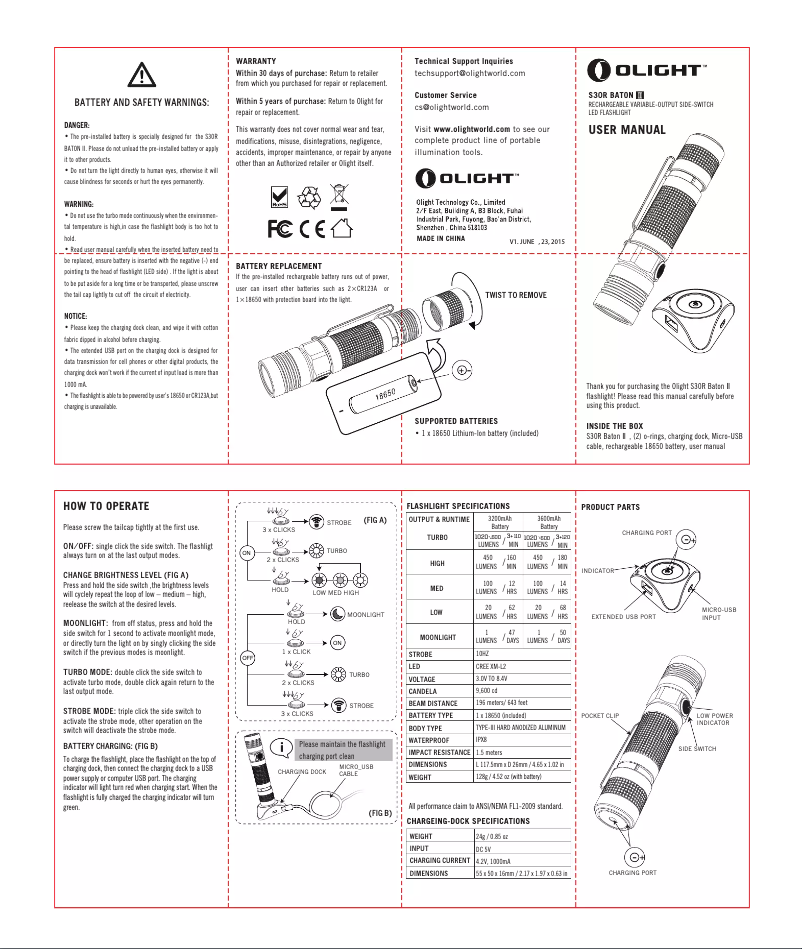 Page 1 de la notice Manuel utilisateur Olight S30R II 3600