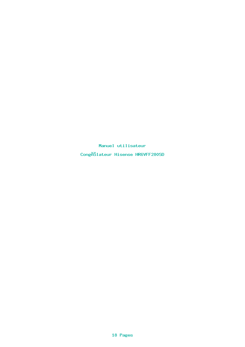 Page 1 de la notice Manuel utilisateur Hisense HR6VFF280SD