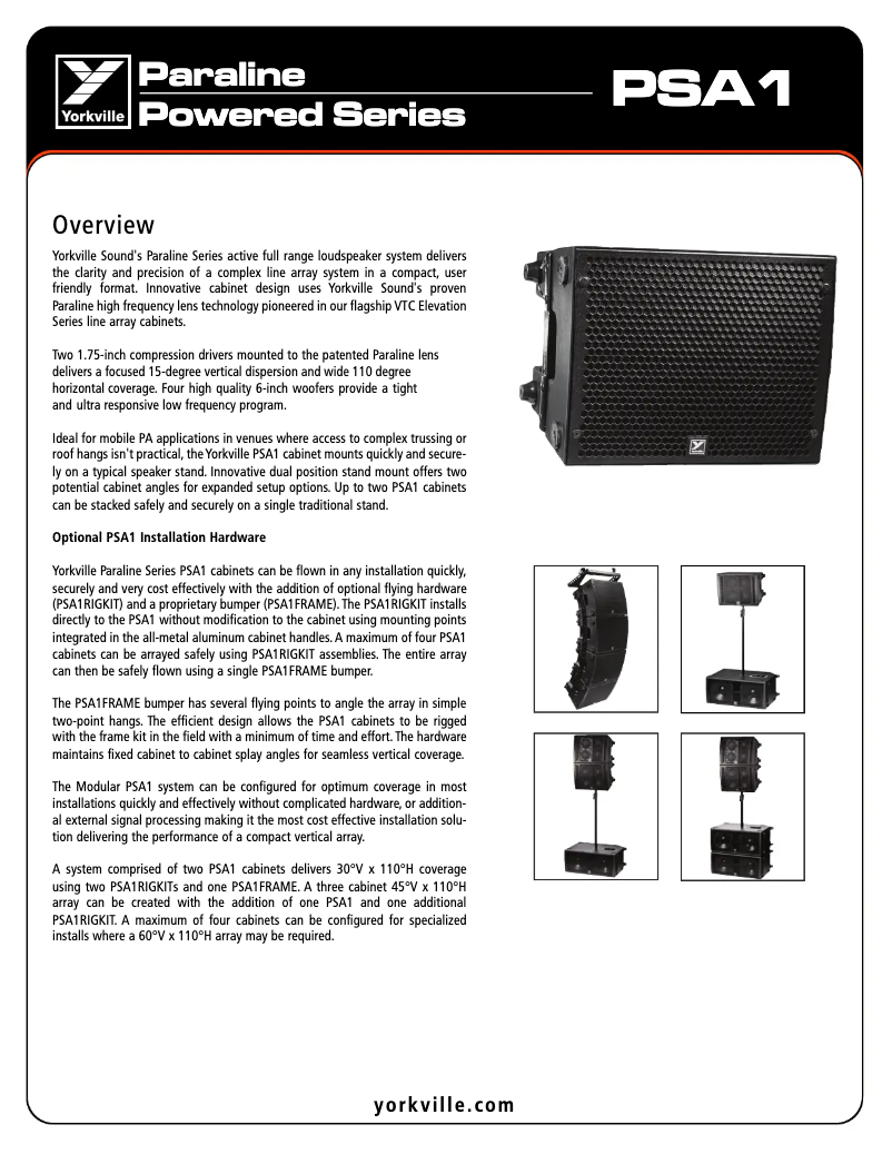 Page 1 de la notice Fiche technique Yorkville Paraline PSA1