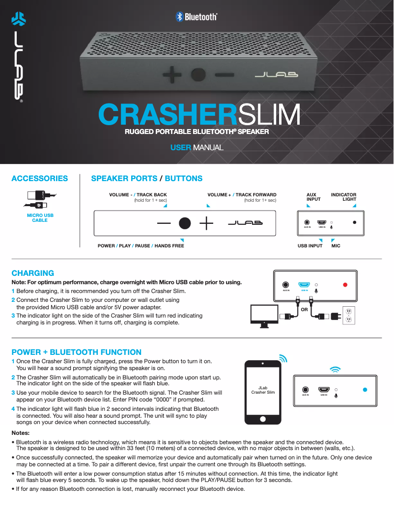 Page 1 de la notice Manuel utilisateur JLab Crasher Slim