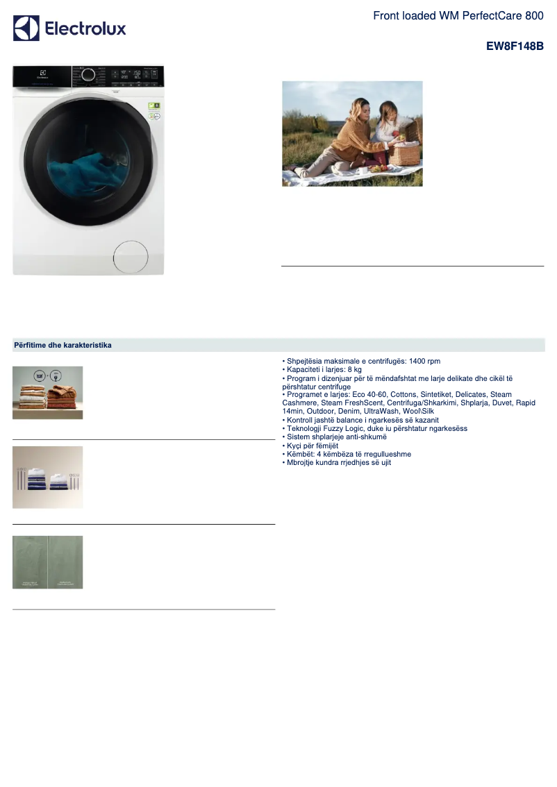 Page 1 de la notice Fiche technique Electrolux EW8F148B