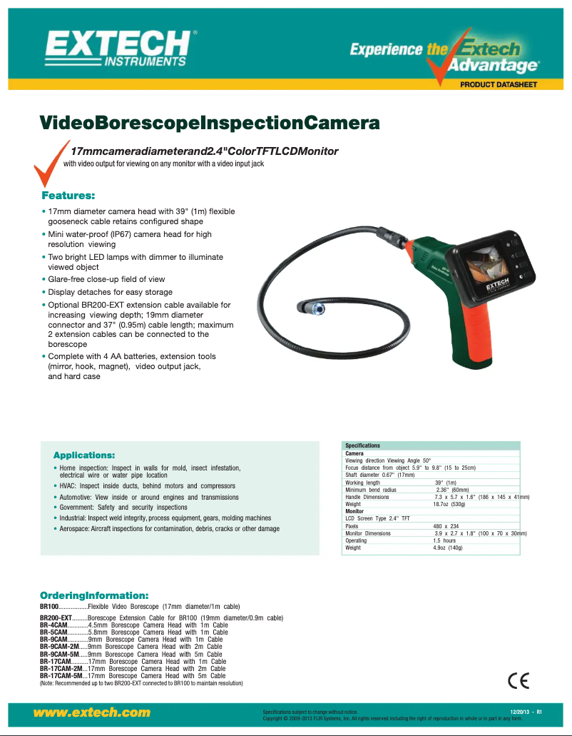 Página 1 del manual Ficha técnica Extech BR100