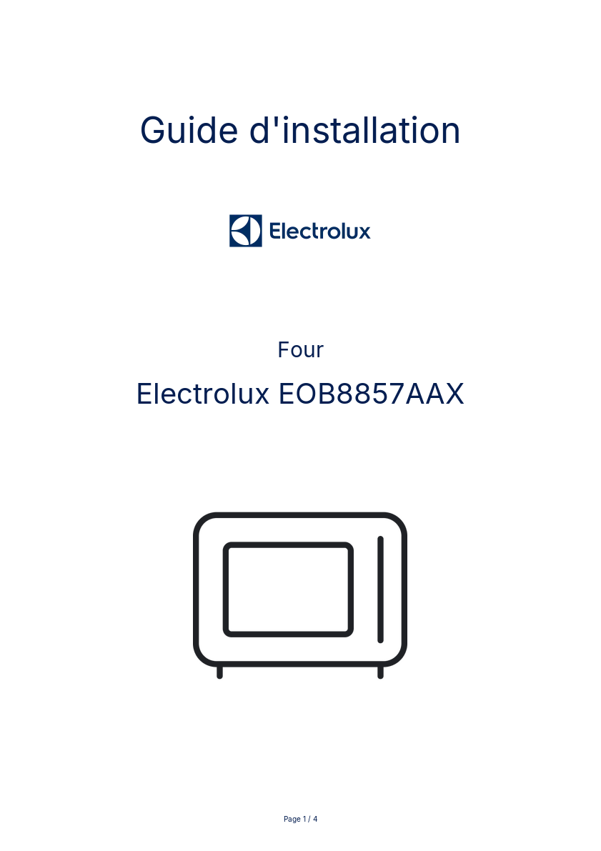 Page 1 de la notice Guide d'installation Electrolux EOB8857AAX