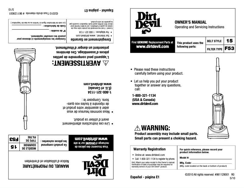 Page 1 of the manual User Manual Dirt Devil Dynamite UD20000