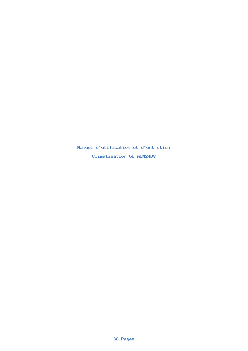 Page 1 de la notice Manuel d'utilisation et d'entretien GE AEM24DV