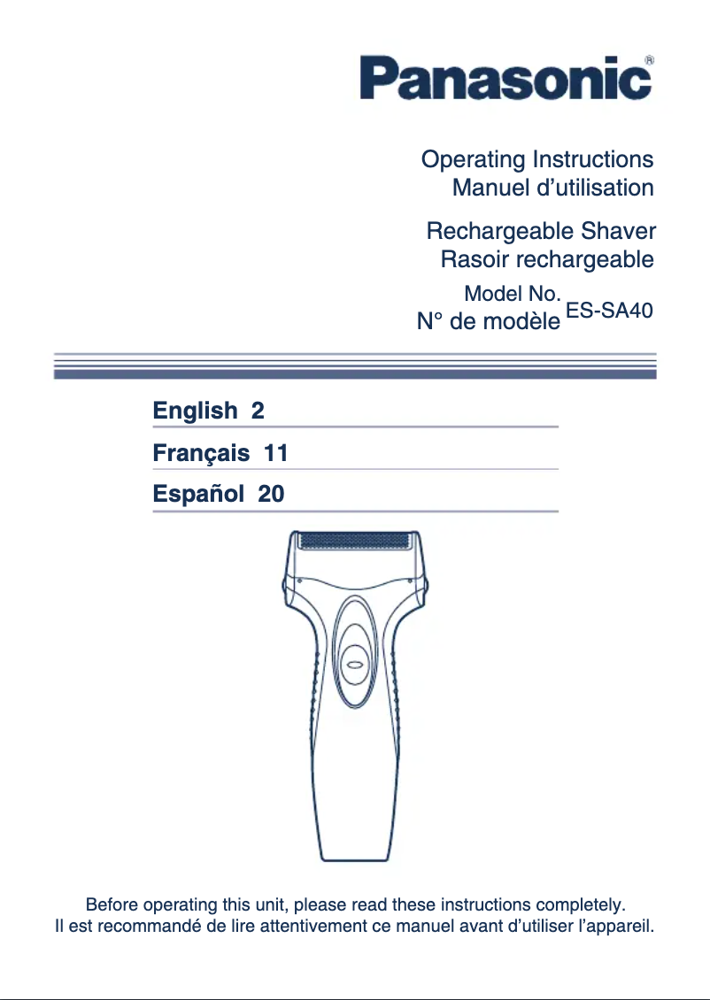 Page 1 de la notice Manuel utilisateur Panasonic ES-SA40-K