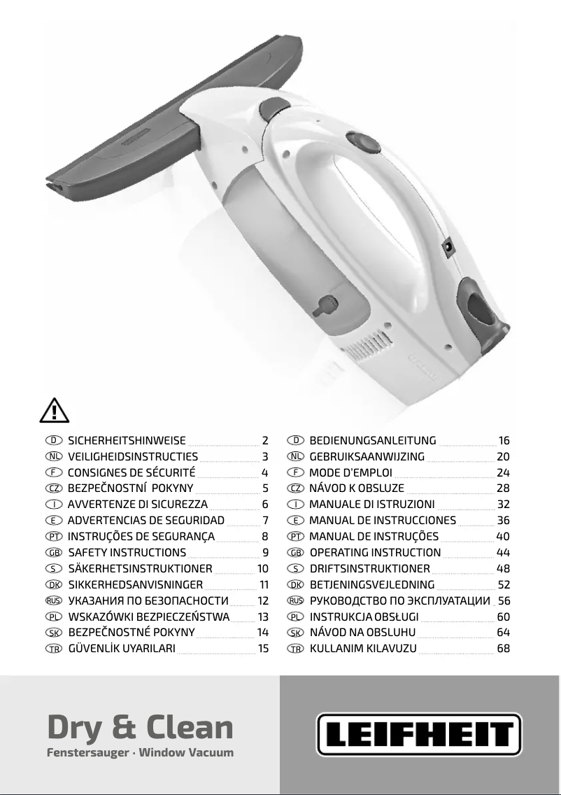 Page 1 of the manual User Manual Leifheit Dry & Clean 51003