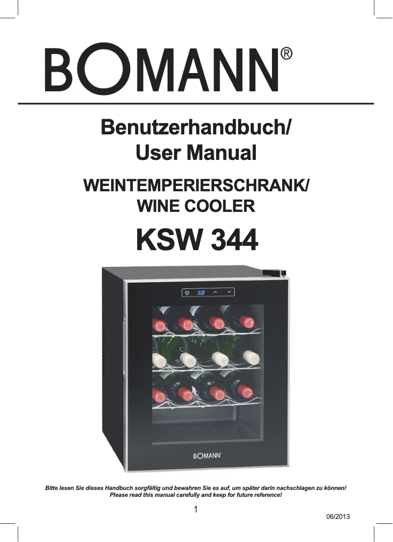 Page 1 de la notice Manuel utilisateur Bomann KSW 344