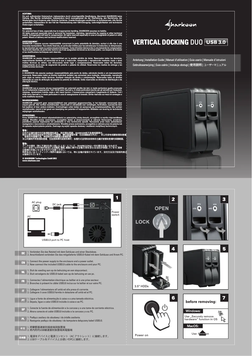Page 1 de la notice Manuel utilisateur Sharkoon Vertical Docking Duo