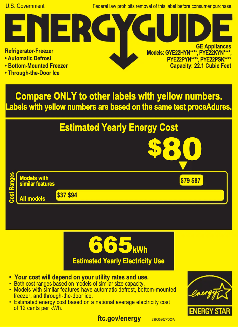 Página 1 del manual Etiqueta energética GE Profile PYE22KYNFS
