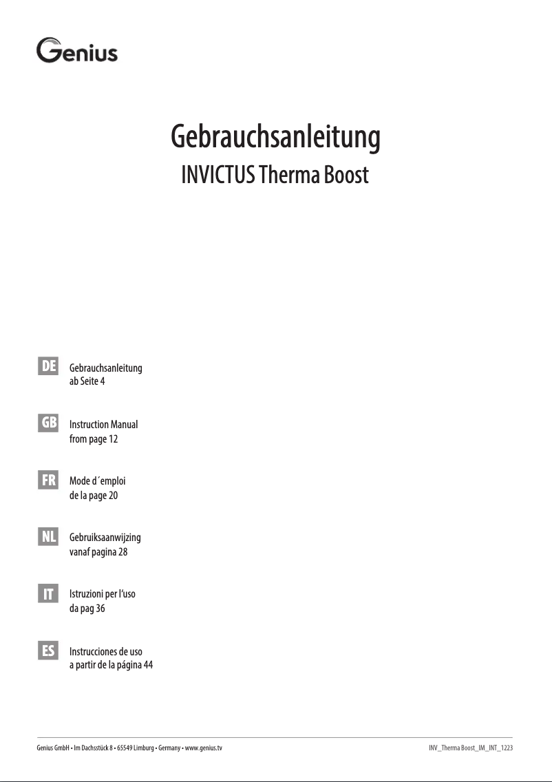Page 1 de la notice Manuel utilisateur Genius INVICTUS Therma Boost