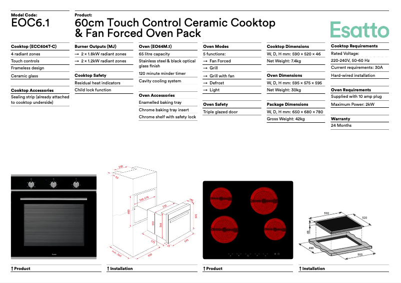 Page 1 de la notice Fiche technique Esatto EOC6.1