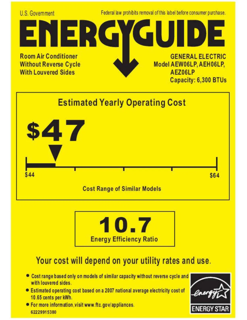 Página 1 del manual Etiqueta energética GE AEH06LP
