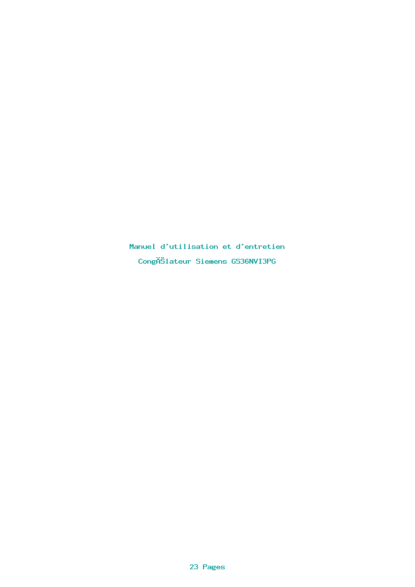 Page 1 de la notice Manuel d'utilisation et d'entretien Siemens GS36NVI3PG