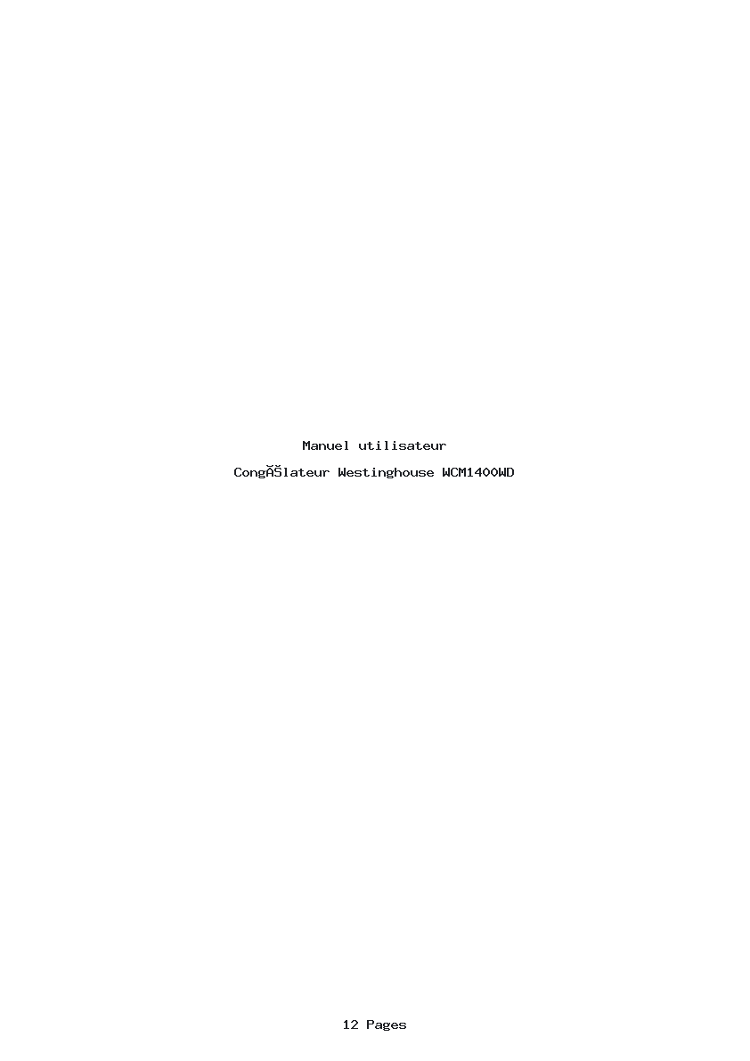 Page 1 de la notice Manuel utilisateur Westinghouse WCM1400WD