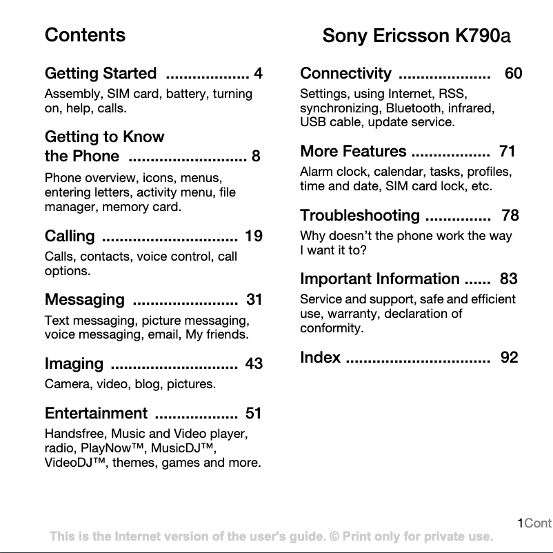 Image de la première page du manuel de l'appareil Ericsson K790a