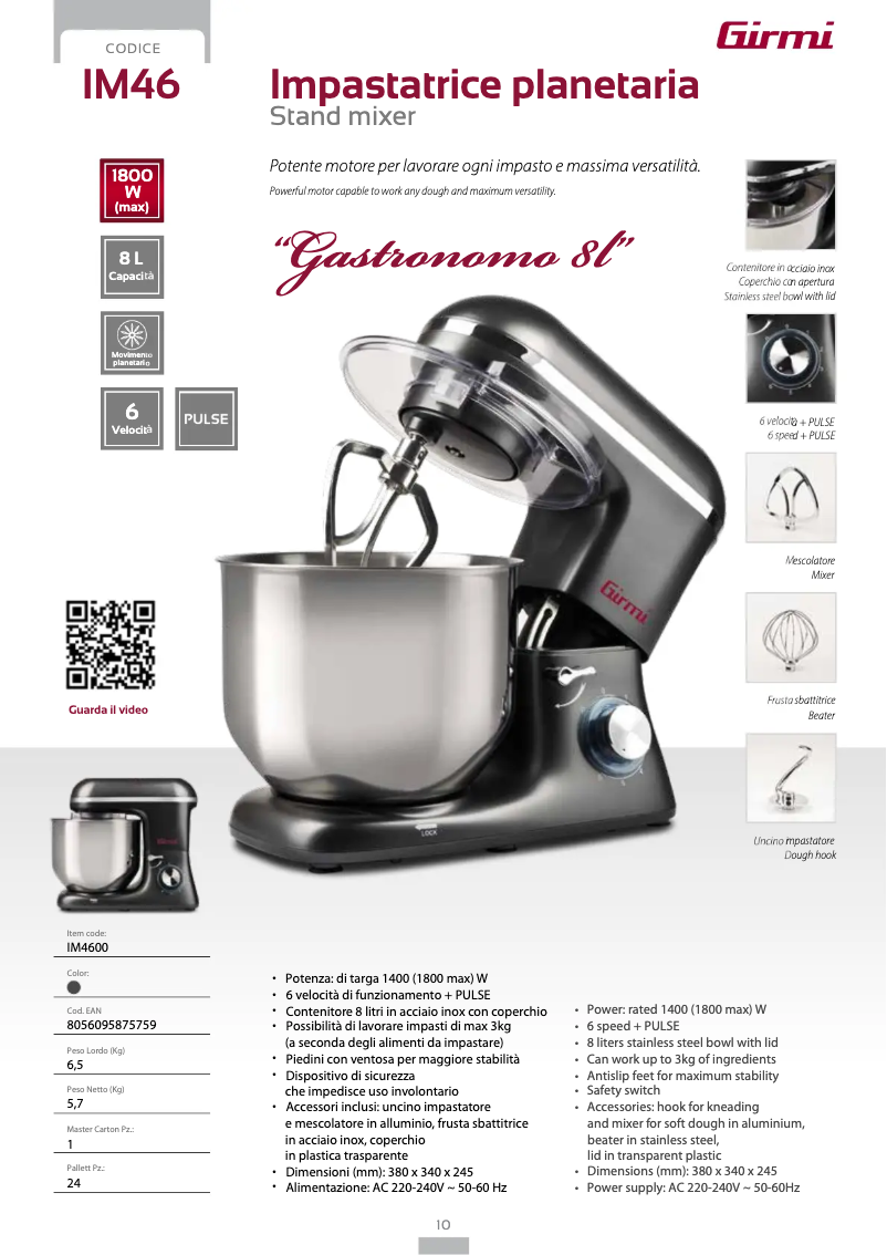 Página 1 del manual Ficha técnica Girmi IM46