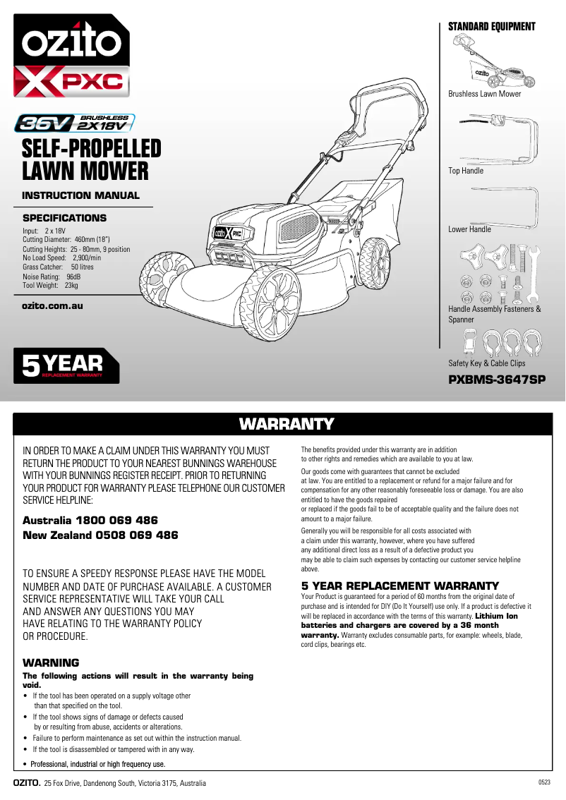 Page 1 de la notice Manuel utilisateur Ozito PXBMK-4047SP