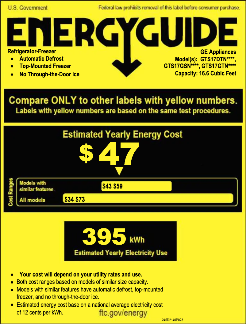 Página 1 del manual Etiqueta energética GE GTS17DTNRWW