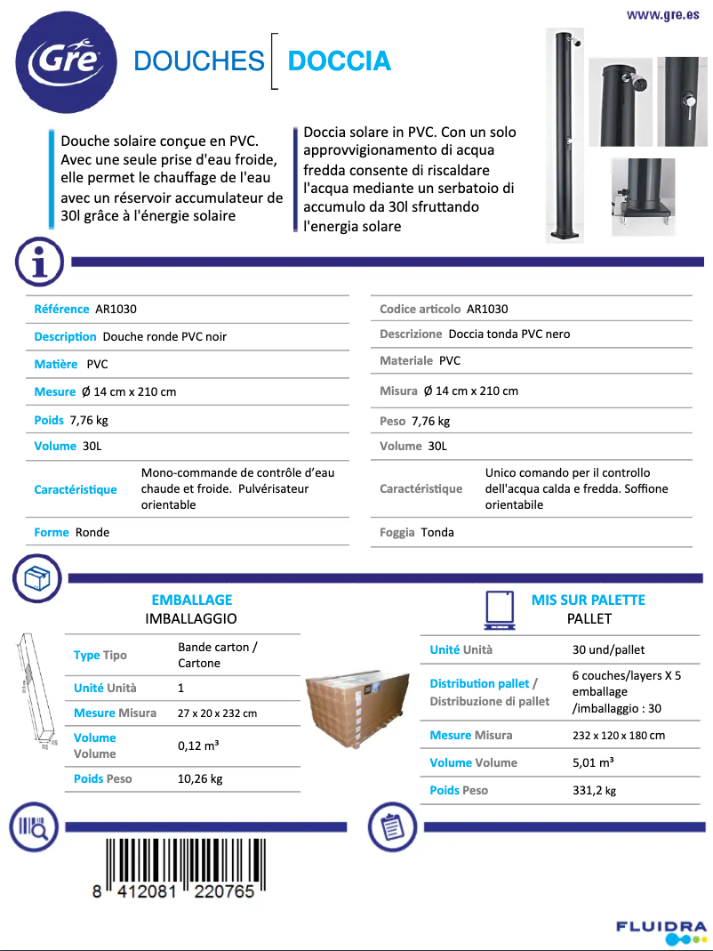 Página 1 del manual Ficha técnica Gre AR1030