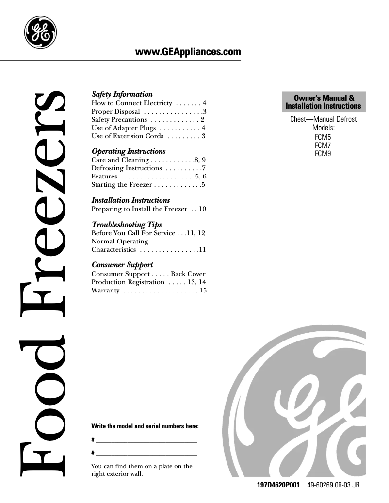Page 1 de la notice Manuel d'utilisation et d'entretien GE FCM7HDNWH