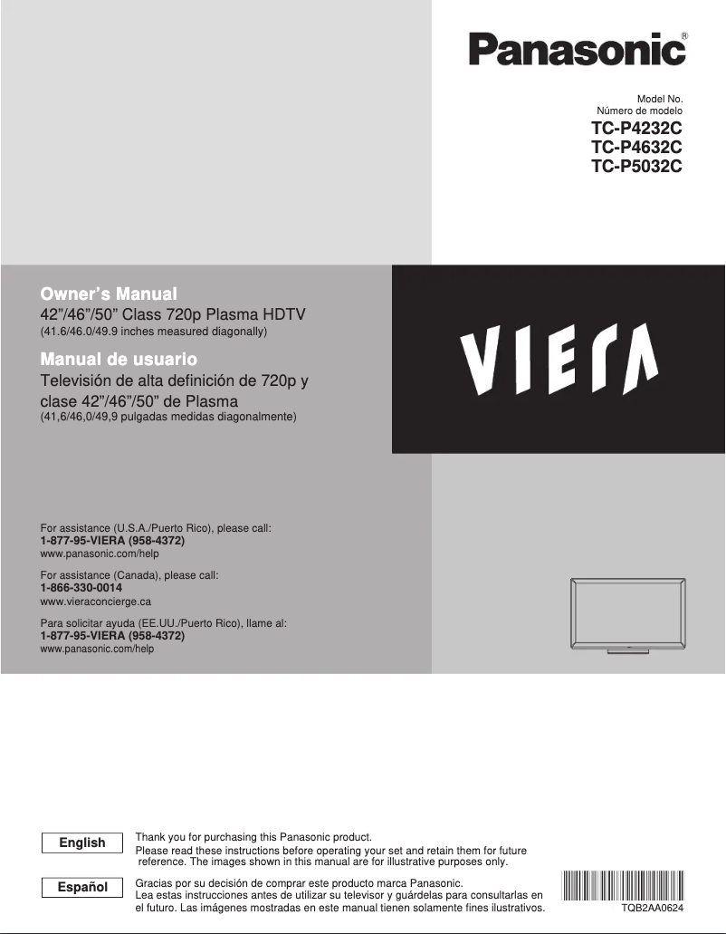 Page 1 of the manual User Manual Panasonic Viera TC-P4232C