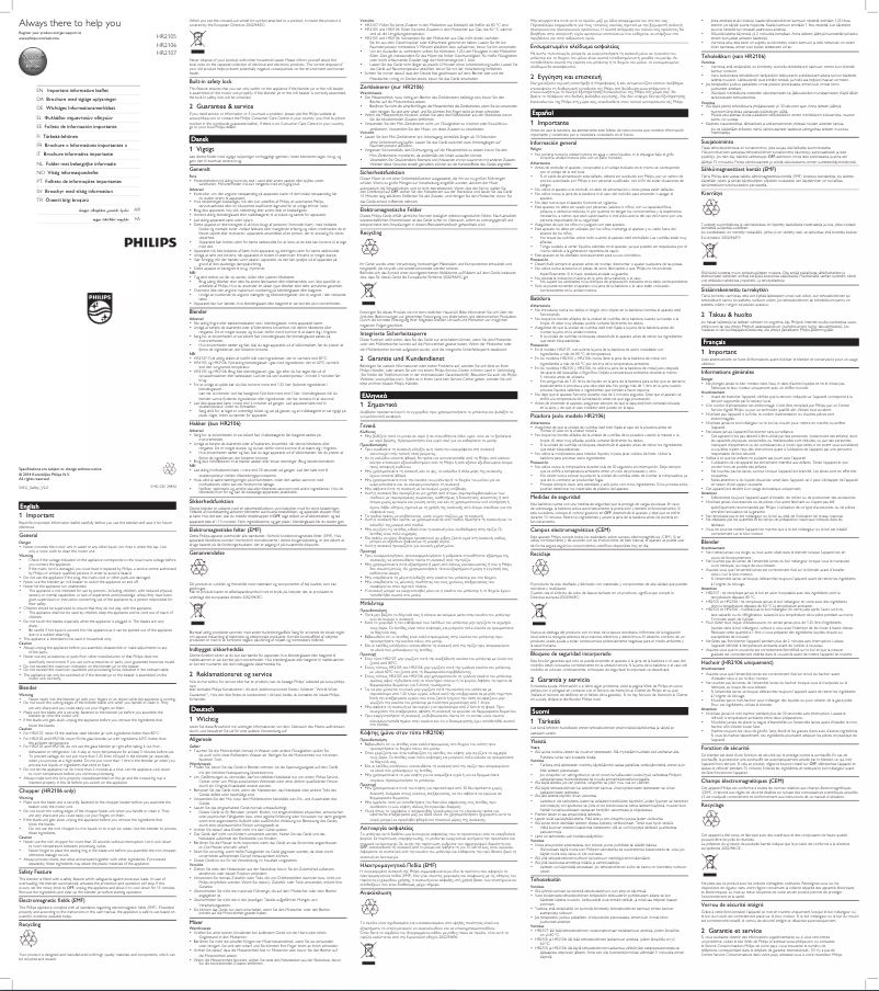 Page 1 de la notice Manuel utilisateur Philips Daily Collection HR2105