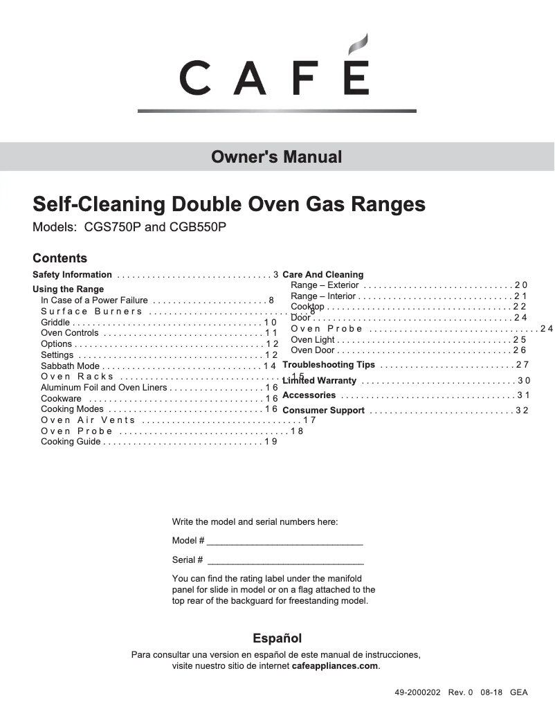 Page 1 of the manual User Manual GE CGB550P2MS1