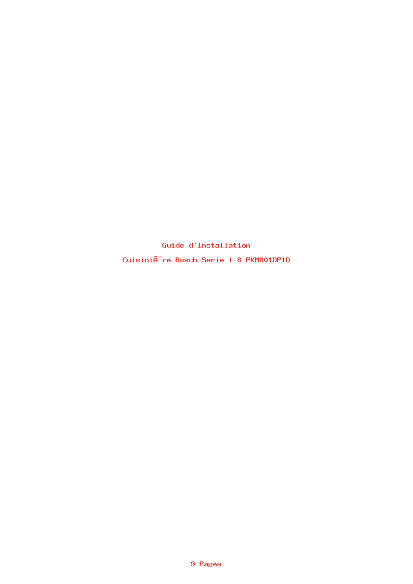 Page 1 de la notice Guide d'installation Bosch Serie | 8 PKM801DP1D