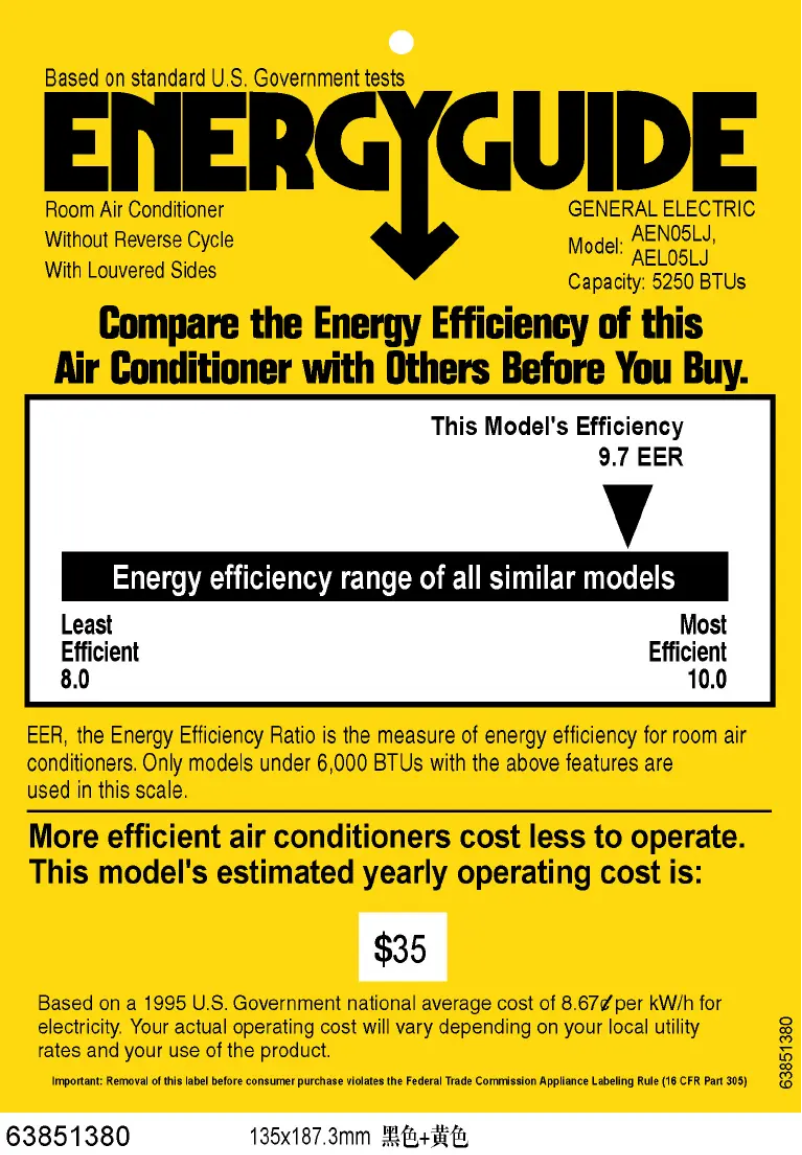 Page n°1 - Label énergétique GE AEL05LJ