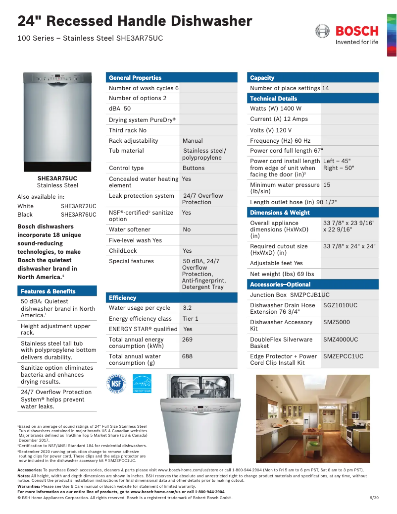 Page 1 of the manual Technical Sheet Bosch SHE3AR75UC