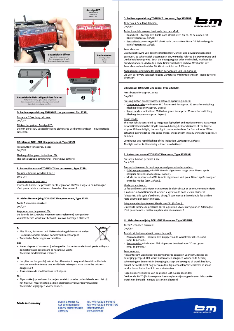 Page 1 de la notice Manuel utilisateur Busch + Müller Toplight Line