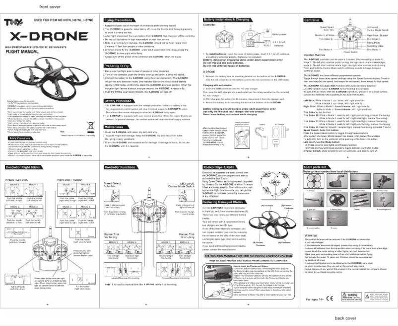 Page 1 de la notice Manuel utilisateur Toy Lab X-Drone H07N