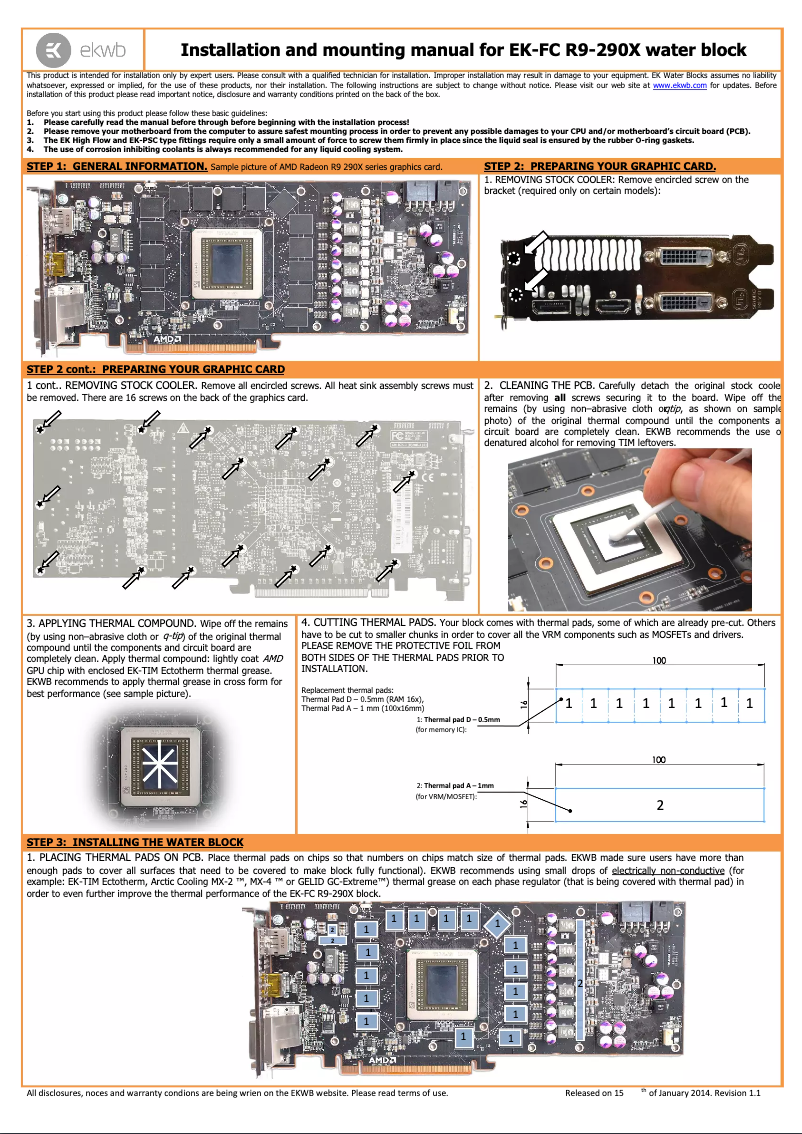 Page 1 of the manual User Manual EK Water Blocks EK-FC R9-290(X) 2.0