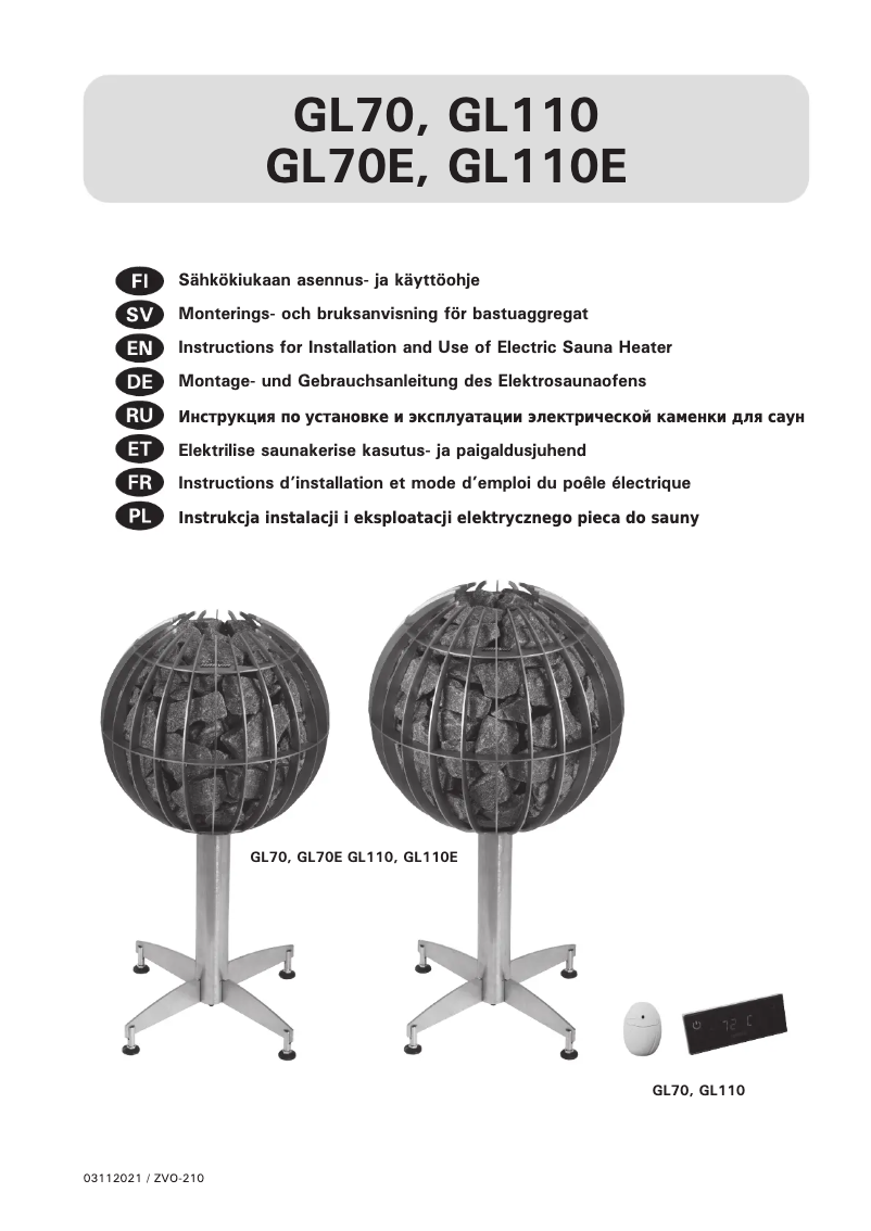 Page 1 de la notice Manuel utilisateur Harvia Globe GL110E HGLE110400