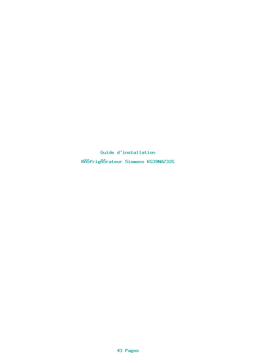 Page 1 de la notice Guide d'installation Siemens KG39NAZ32G