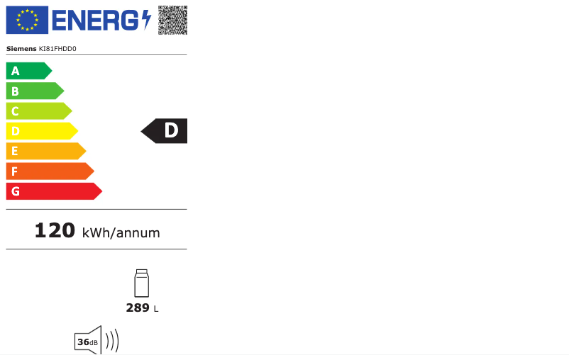 Page 1 de la notice Label énergétique Siemens KI81FHDD0